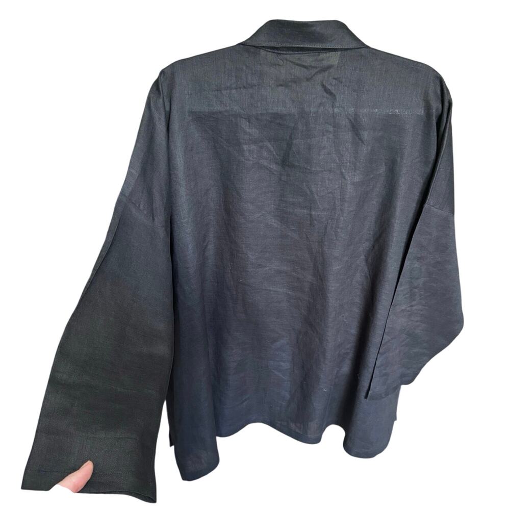 Planet By Lauren G Handkerchief Linen Shirt Button Down Blouse Black One Size - Picture 7 of 13